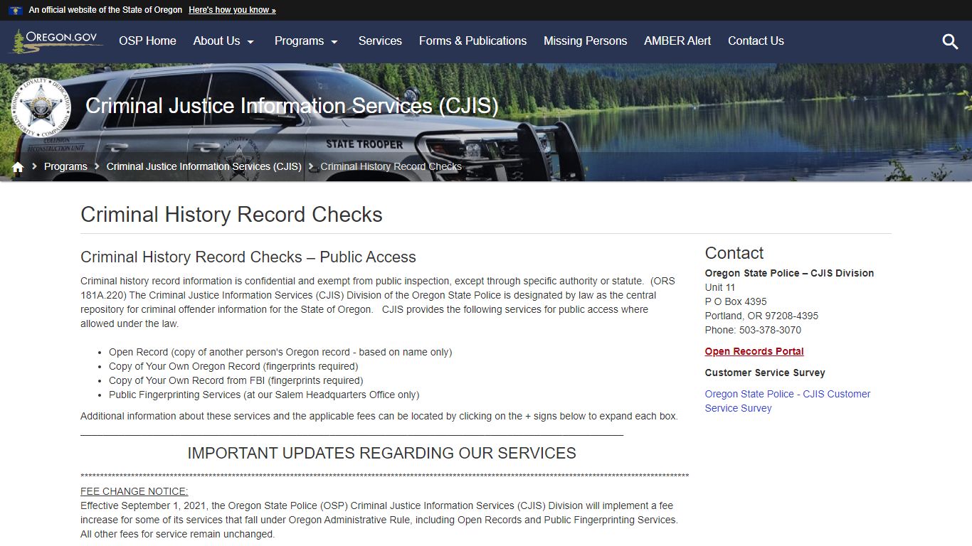 Oregon State Police : Criminal History Record Checks : Criminal Justice ...